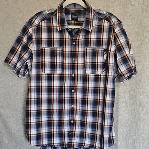 7 Diamonds Blue and Orange Plaid Casual Shirt